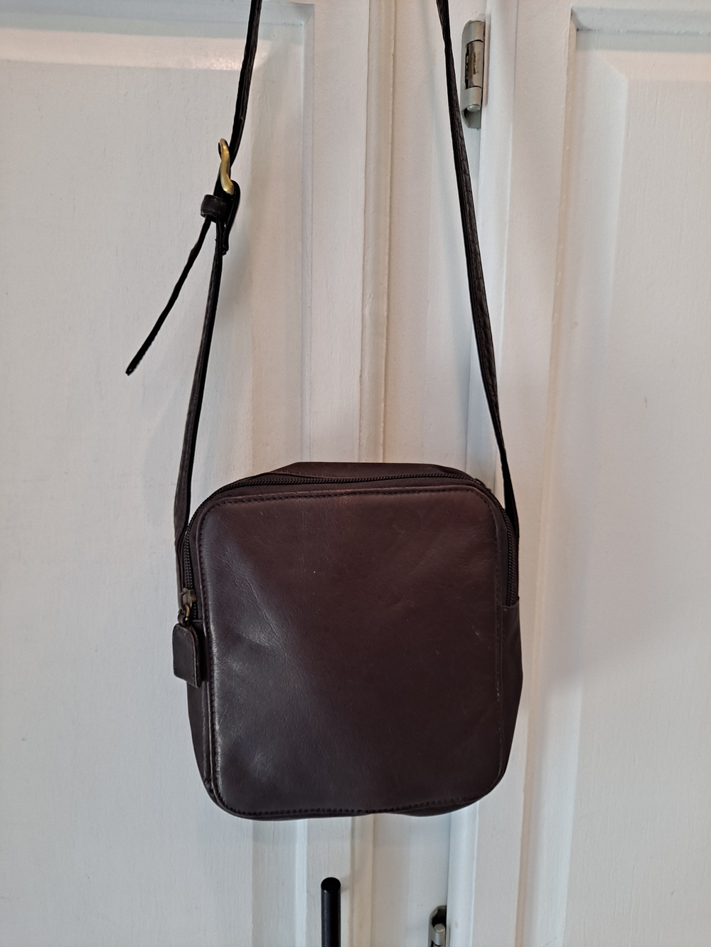 Boulder Ridge Dark Brown Leather Compact Organizer Satchel  Crossbody Bag